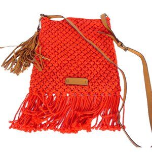 LUCKY BRAND Red Macrame Fringe Crossbody Bag